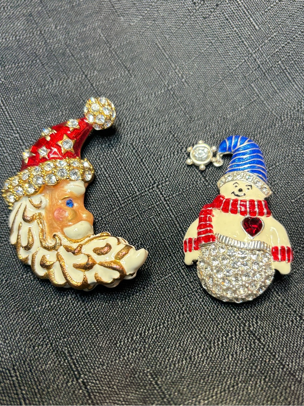 Christopher Radko snowman Santa brooch pin vintage 2 pieces stamped